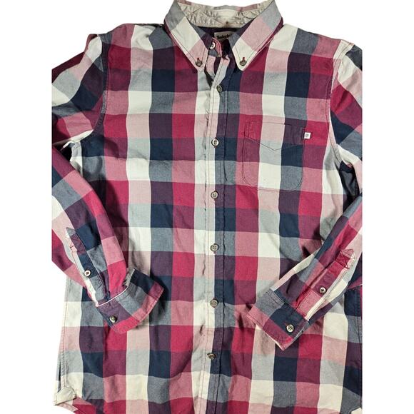 Timberland Men’s Medium Flannel Button Down Shirt Organic Cotton Long Sleeve Red - Picture 2 of 8